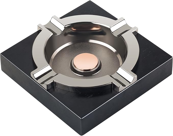 Cigar Ashtray,Cool Ashtrays Cigar Gifts for Men,Metal Cigar Tray with Solid Wood Base Black Ash tray for Home/Office/Bar/Patio Decor(Black) - skull ashtray