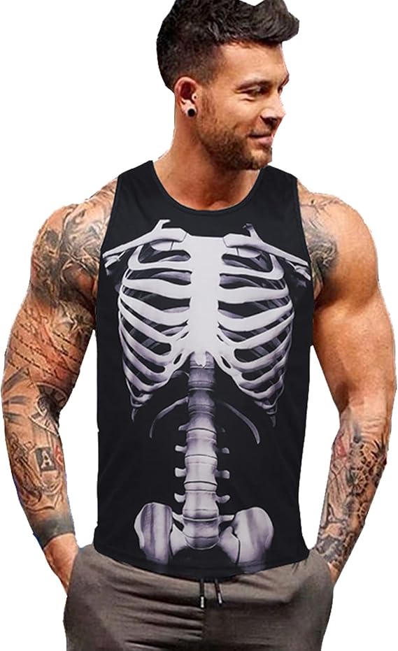 GRAJTCIN Skeleton Shirt Athletic Cool Workout Gym Vests Sleeveless Muscle Tank Tops for Men - skull tank tops