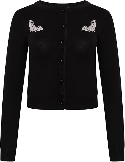 Ro Rox Marya Cardigan Gothic Bat Embroidery Goth Knit Knitted Long Sleeve - skull jacket