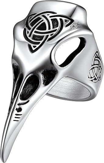 Richsteel Stainless Steel Viking Raven Crow Skull Ring for Men Women