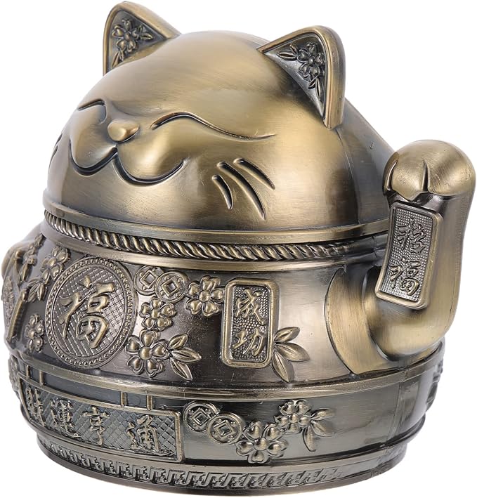 MAGICLULU Cat Design Ashtray Zinc Alloy Windproof Ashtray Portable Metal Japanese Maneki Cat for Home Decor Office Indoor Outdoor Use 4.53 In - skull ashtray