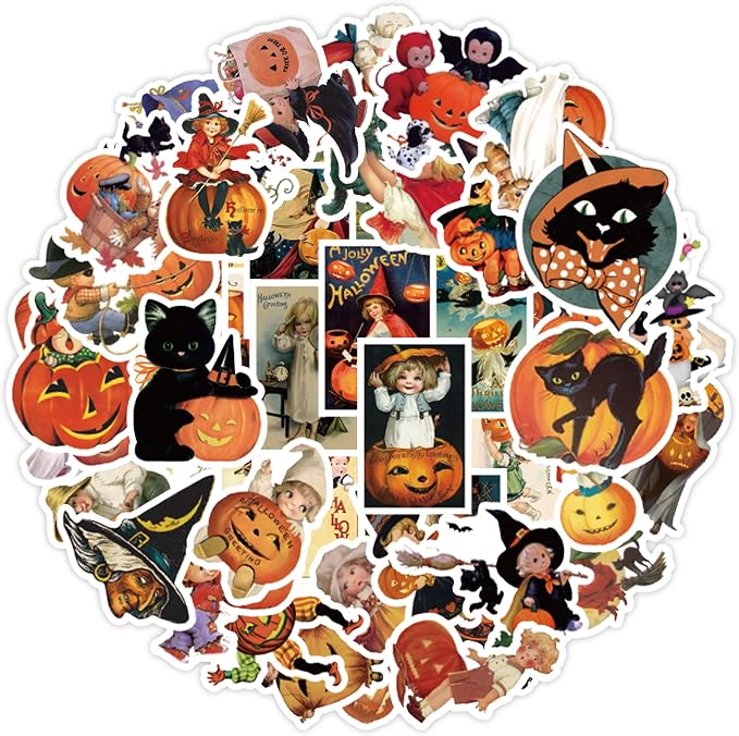 K1tpde Vintage Halloween Vinyl Stickers - 55PCS Retro Halloween Party Favor - skull sticker