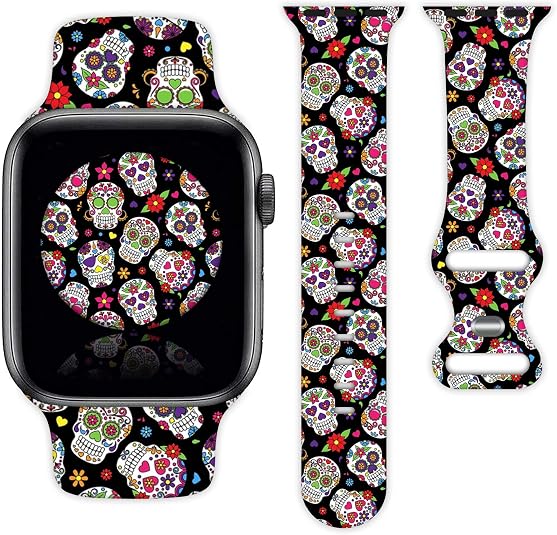 Watch Band Compatible with Apple Watch 38mm 40mm 41mm 42mm 44mm 45mm for Women Men Sport Silicone Wristbands Strap for IWatch Series 7 6 5 4 3 2 1 - skull watch