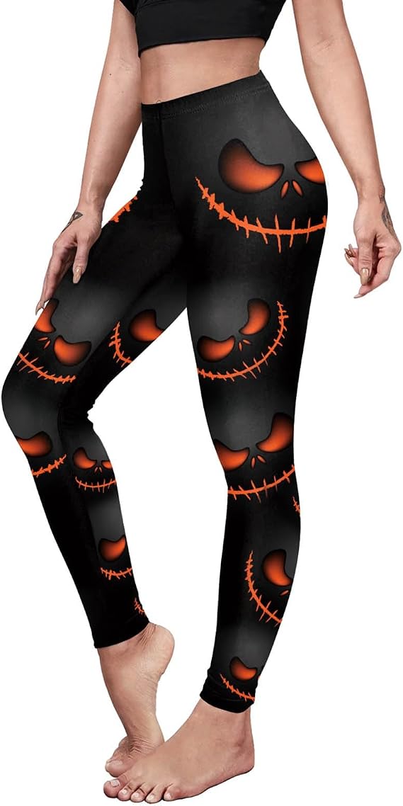 Womens Halloween Leggings Printed Stretchy Leggings Yoga Pants - skull leggings