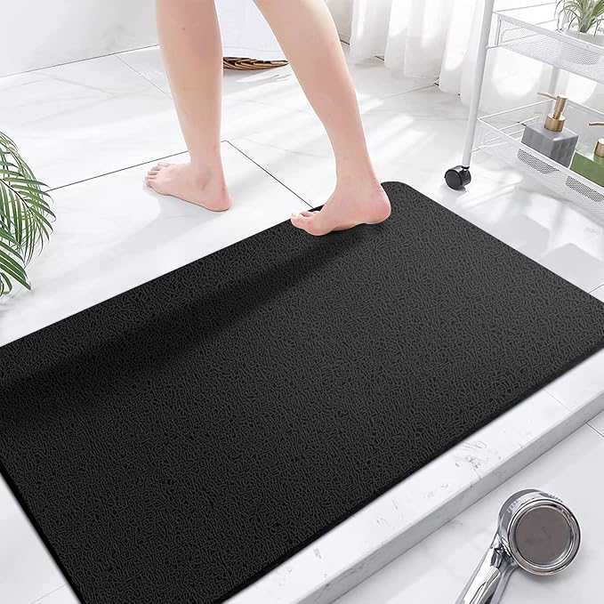 godehone Shower Mats Non Slip Without Suction Cups, PVC Loofah Bathroom Mats, Loofah Mats for Shower and Bathroom, Quick Drying, 23.6× 47.2 Inch, Black - skull toilet mat