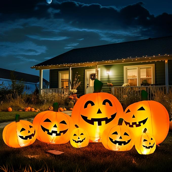 GIGALUMI 7.5FT Halloween Inflatable Outdoor Decoration Pumpkin(Cold White) - skull inflatable
