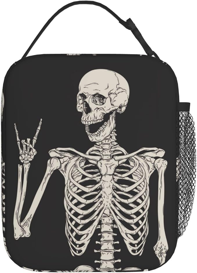 YETTA YANG Halloween Skeleton Funny Skull Portable Lunch Bag Insulated Lunch Box Reusable Totes For Women Men Work Picnic Camping - skull suitcase