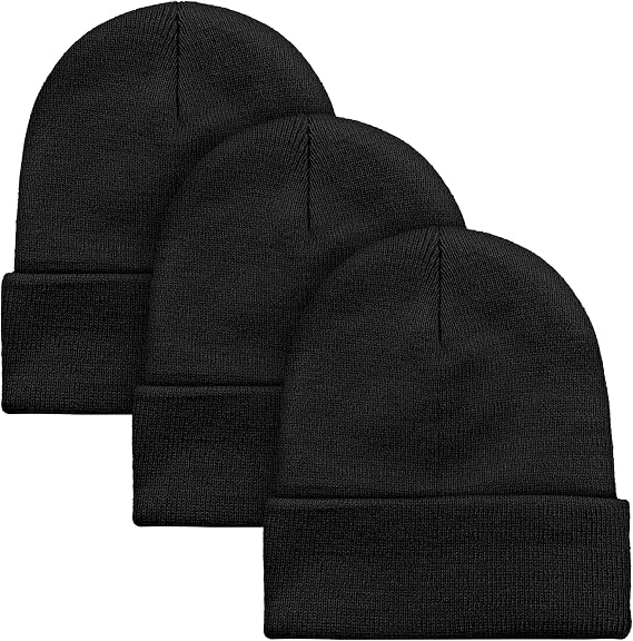 Cooraby 3 Pack Unisex Winter Skull Cap Beanies Knitted Cuff Hats Caps Roll-up Edge Beanie Hats for Men Women Outdoors - skull hat