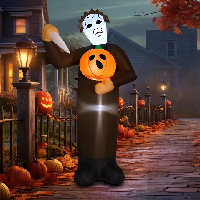 COMIN Halloween Inflatable 6FT Scary Pumpkin Killer with Built-in LEDs Blow Up Yard Decoration for Holiday Party Indoor, Outdoor, Yard, Garden, Lawn - skull inflatable
