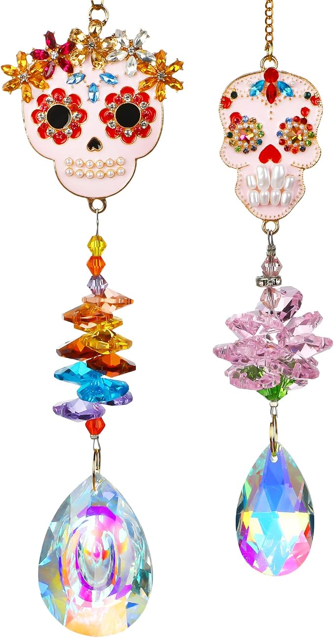 2Pcs Skull-Shaped Colorful Rhinestones Crystal Suncatcher Window Pendant - skull candle