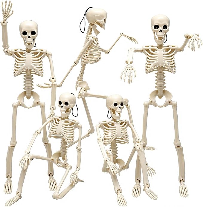 WODMAZ 5 Packs Halloween Skeletons, 16" Halloween Full Body Skeleton with Posable Joints for Haunted House Graveyard Props Decor - skeleton