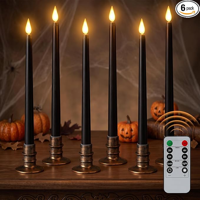 Alphatool 6 Pcs Halloween Black LED Flameless Candles with Remote, Bases - skull candle
