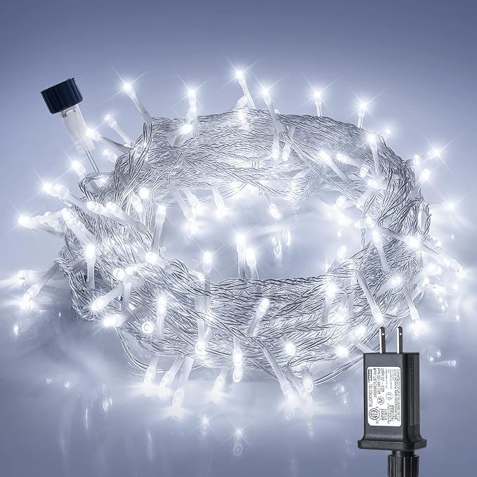 Hopolon 100 LED White Christmas String Lights, 33 FT Extendable - string light