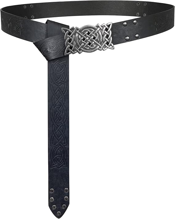 HiiFeuer Viking Embossed Buckle Belt, Nordic Faux Leather Knight Belt, Retro Medieval Warrior Belt for LARP Cosplay Halloween - skull wallet