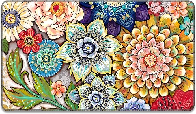 Rnivvi Front Door Mat, 30"x17" Cute Flower Theme Indoor Outdoor Welcome Mat, Heavy Duty Low Profile Anti-Slip Entryway Rug for Home Entrance, Floor, Patio Entry, Mud Room, Mandala Floral - skull door mat