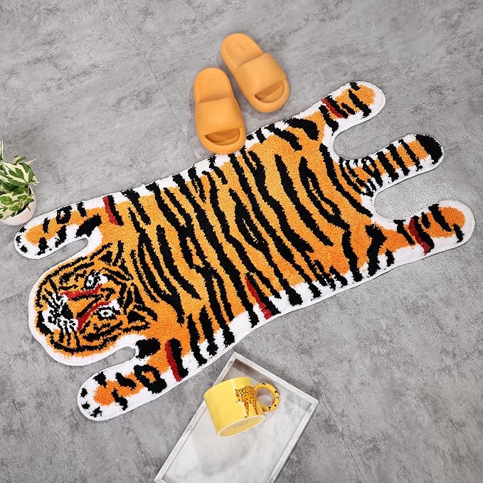 Tiger Rug for Bathroom, Yellow Tiger Bath Mat Non Slip Animal Rug