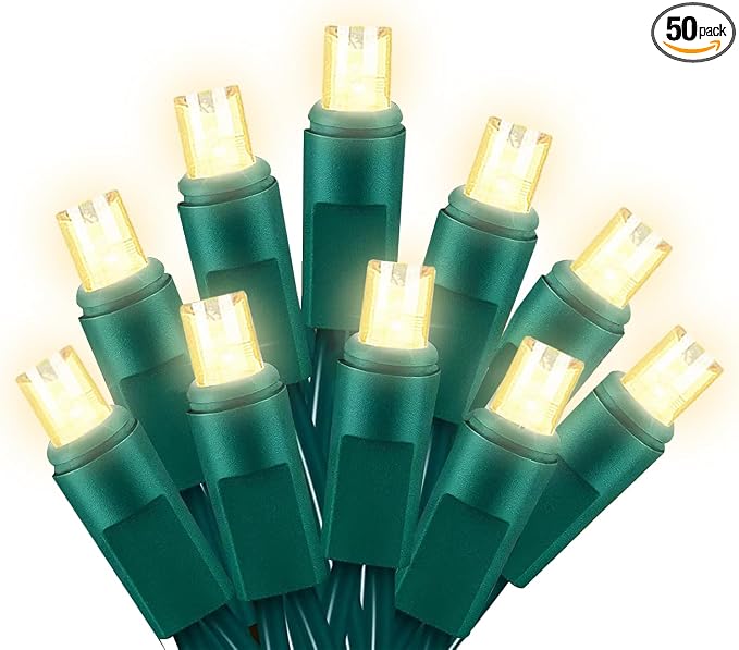 25ft 50 Counts Warm White LED Christmas Lights - Commercial Grade Outdoor Waterproof, Green Wire, Xmas Tree Lights, IP:65, UL - string light
