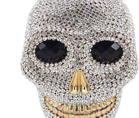 DJBM Rhinestone Skull Clutch Purse for Women, Halloween Evening Bag
