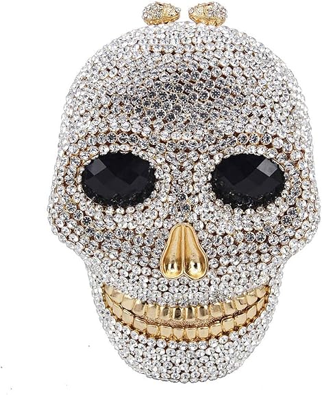 DJBM Rhinestone Skull Clutch Purse for Women, Halloween Evening Bag