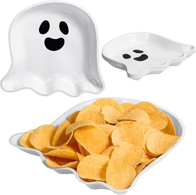 Sawysine 24 Pcs Halloween Pumpkin Serving Trays Plastic Plates,White,Ghost - skull plate