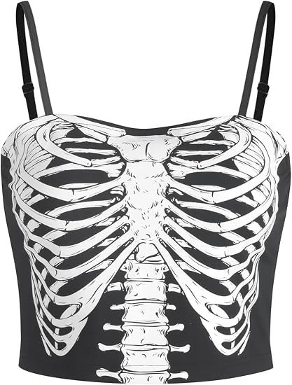 ZAFUL Womens Halloween Costume Skeleton Graphic Sexy Cami Crop Tank Tops - skull tank tops