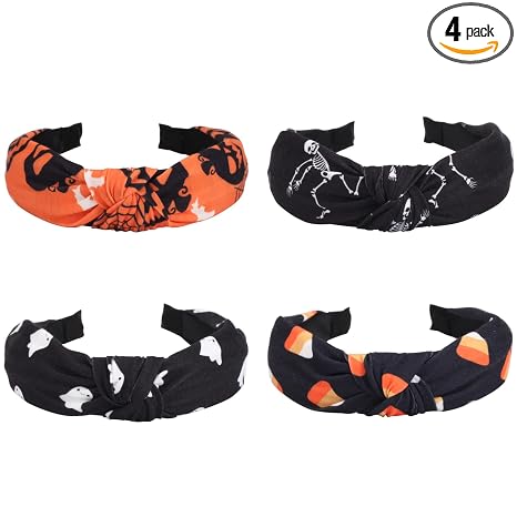 4 PCS Headbands for Women Girls Halloween Pumpkin Sugar Skeleton Skull Ghost Hairbands Gifts Makeup Hair Hoop - sugar skull makeup
