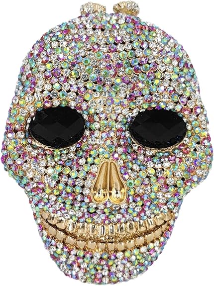 Boutique De FGG Skull Crystal Clutch Purse Formal Rhinestone Evening Bag - sugar skull handbags for sale