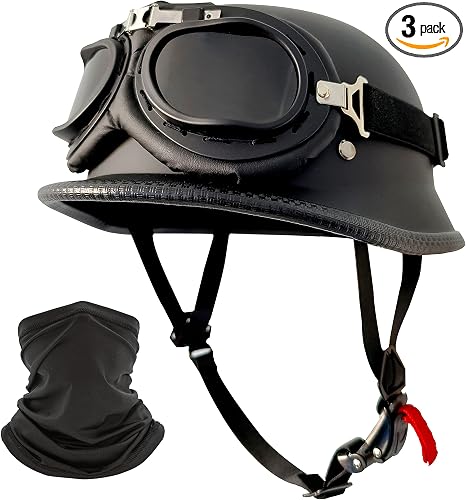 Motorcycle Helmet German Style Half Helmet Skull Cap Adult Men Women Shell Helmet, DOT Approved Retro Face Helmet for Cruiser Scooter Chopper (XL) - skull helmet