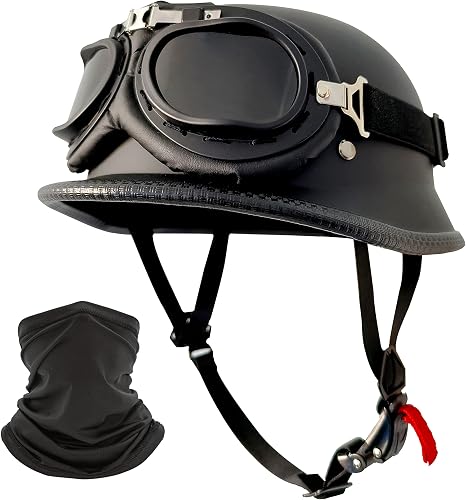 Motorcycle Helmet German Style Half Helmet Skull Cap Adult Men Women Half Shell Helmet, DOT Approved Retro Half Face Helmet for Cruiser Scooter Chopper (L)