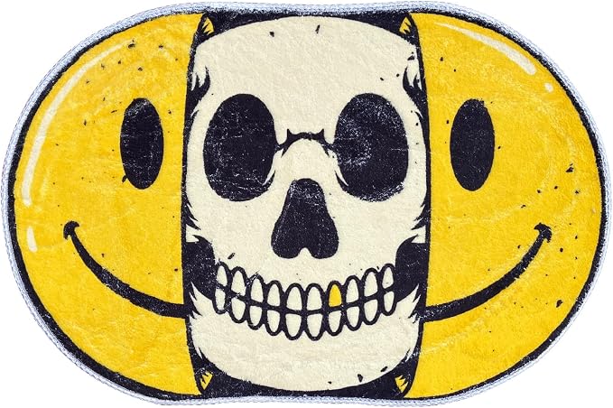 Creative Smiling Skull Print Pattern Bath Rugs Bedroompersonalized Art Rug Microfiber Tufted Non-Slip Bathroom Plush Rugs Door Mat Funny Smiling Face (30×20 in)