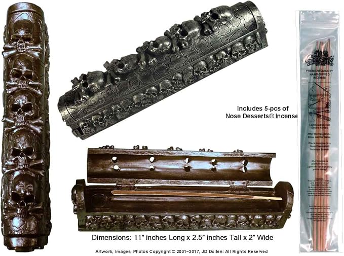 Stack of Human Skulls Coffin Box Incense Stick Cone Ashcatcher Burner By Nose Desserts Brand - skull incense burner