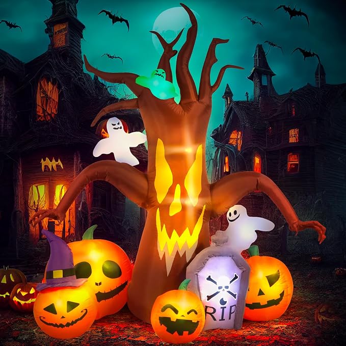 Max Fun 8FT Halloween Inflatables Decorations Inflatable Dead Tree Outdoor Decorations with LED Lights Built-in Blow Up Yard Decoration Pumpkin Ghost for Outdoor Garden Lawn(8Ft-Halloween Dead Tree) - skull inflatable