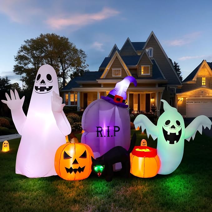 MGparty 8FT Halloween Inflatable Ghost Cat Pumpkin - skull inflatable