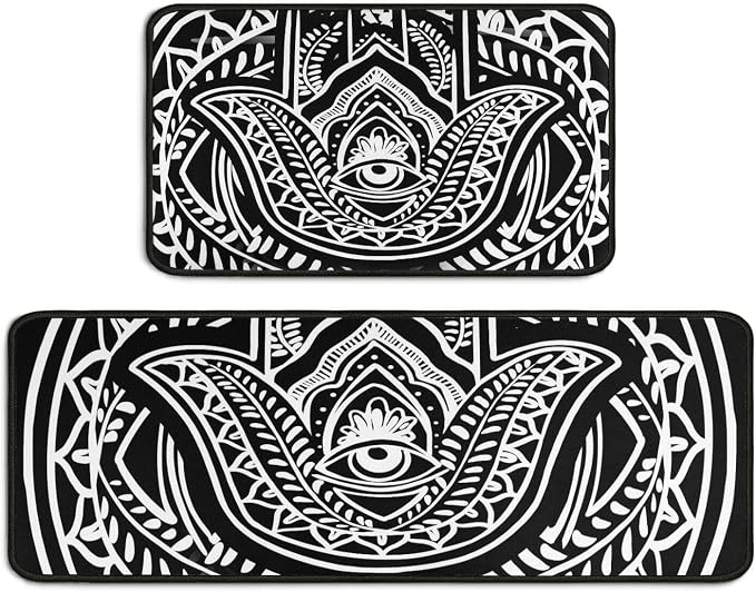 Evil Eye Kitchen Rugs Set 2Pcs Psychedelic Non Slip Kitchen Floor Rugs and Mats Waterproof Comfort Standing Runner Rug Carpets for Home Living Room Decor 17″x48″+17″x24″