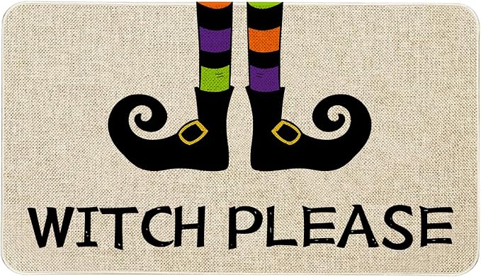 Mloabuc Happy Halloween Door Mat Witch Please Front Door Mat Non Slip Rubber Backing, Skull Indoor Outdoor Entrance Mats, Home Decor Outdoor Rug, 17 x 30 Inch - skull door mat