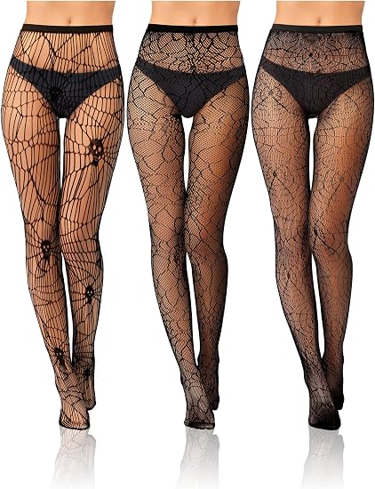 Bencailor 3pcs Halloween Women Fishnet Stocking Tight - skull leggings