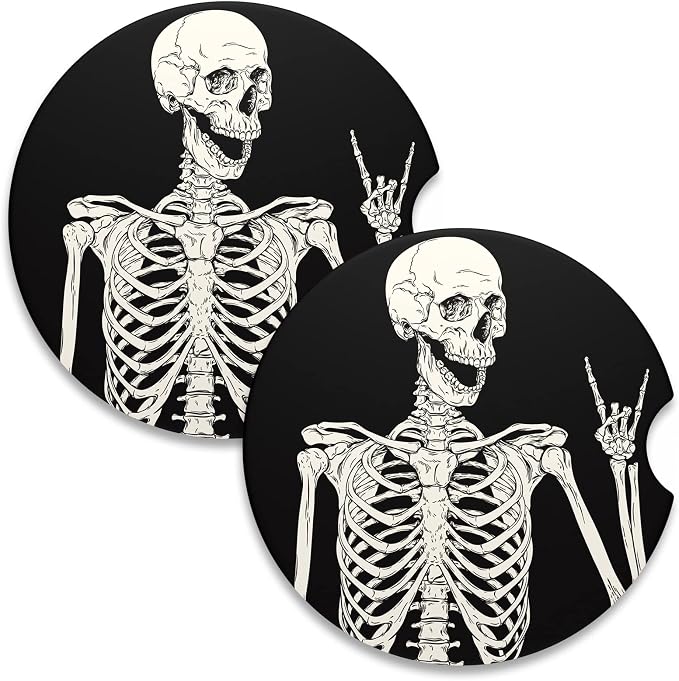 Car Coaster for Cup Holders, 2 Pack Ceramic Car Cup Holder Coaster - skull coaster