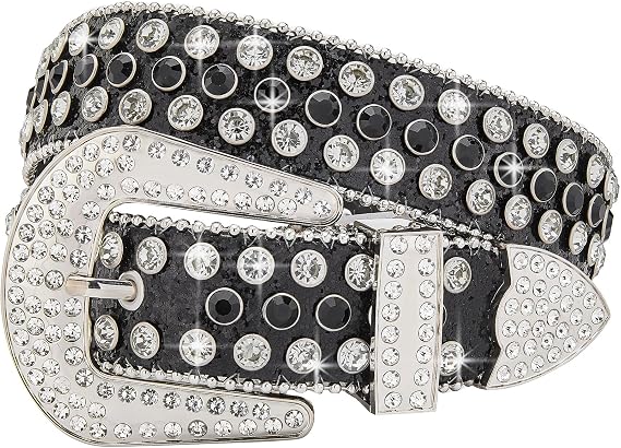 Men Fashion Rhinestone Belt Western Bling Studded Design Leather Diamond Belt for Jeans - skull wallet