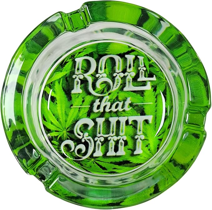 Pot Leaf Weed Glass Cigarette Ashtray Green Round Tabletop Ash Tray Indoor Outdoor Ashtrays for Home Restaurant Bar Hotel Office Use - skull ashtray