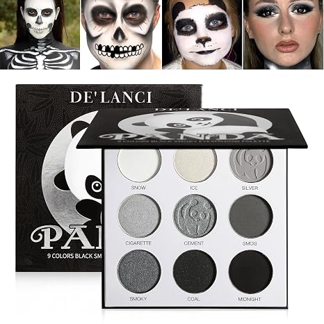 Afflano Goth Eyeshadow Palette Grey Black White Silver, Blendable Smokey Eye Eyeshadow for SFX Skull Goth Look Halloween Makeup Palette, Long Lasting Dark Gothic Eye Shadow Pallet - Panda - sugar skull makeup