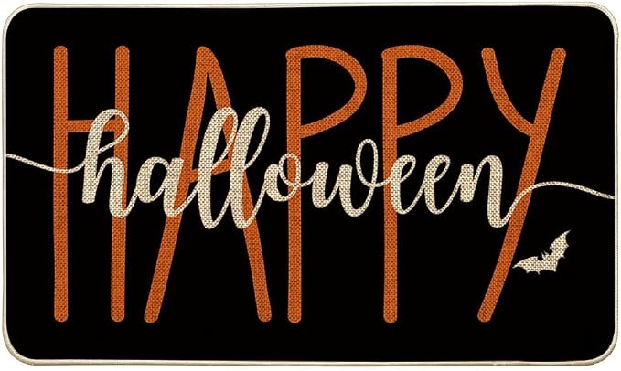 Artoid Mode Bats Happy Black Halloween Doormat 17x29 Inch - skull floor mat