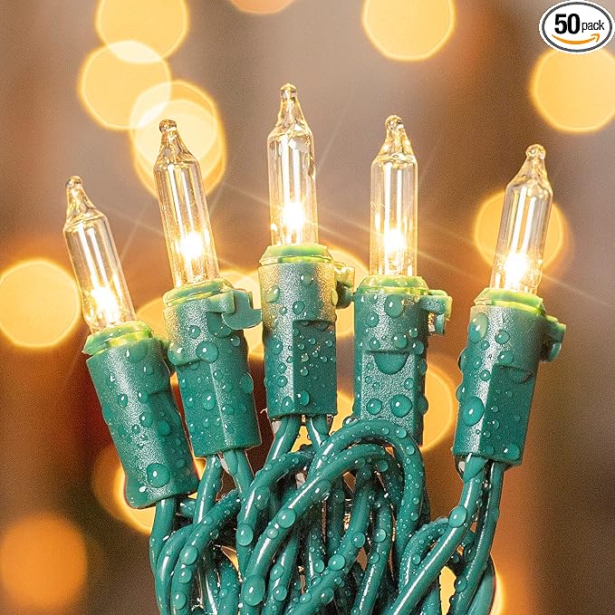 White Christmas Lights,13FT 50 Count String Lights with Green Wire - string light