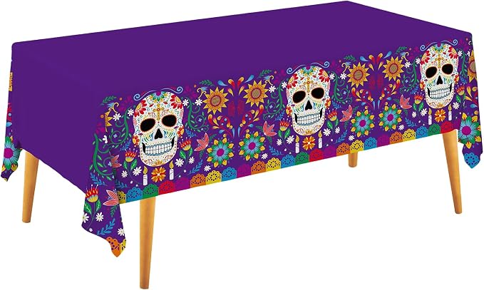 Day of the Dead Party Disposable Tablecloth Plastic Sugar Skull Table Cover for Dia De Los Muertos Party Decoration 54 X 108 inch 3 Pack for Day of the Dead Party - skull plate