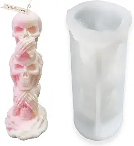3D Skull Silicone Candle Mold Skeleton Epoxy Resin Casting Mold Skull Candle Holder,Pillar Candle Mold Halloween Scented Candle Plaster Ornament Mould - skull candle