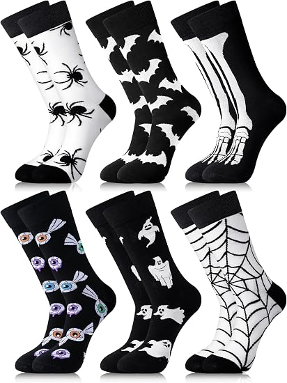 Hotop 6 Pairs Halloween Socks for Men Novelty Spooky Gift Costume Crew Sock - sugar skull costume
