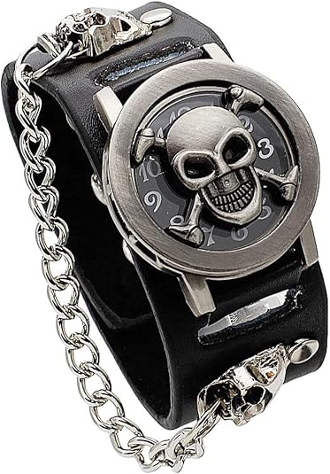 Punk Skull Men's Wrist Watch&Women's Watch,Skull Flip Cover Watch,Skull Ornament+Chain Elements,Fashion for Cosplay Lovers - skull watch