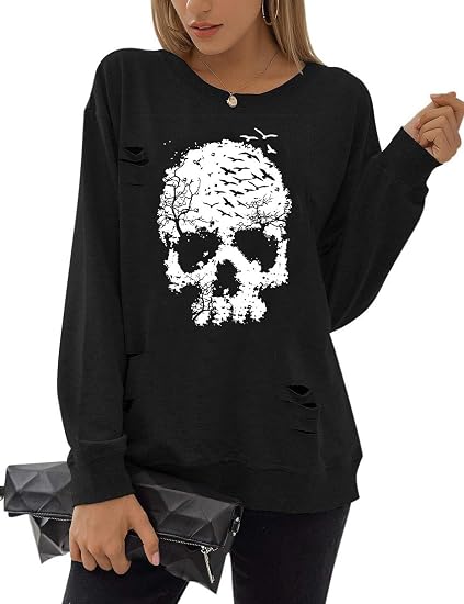 Blooming Jelly Women's Halloween Sweatshirts Skull Shirts Fall Sweater - skull jacket
