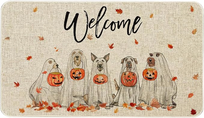 Roszwtit Fall Halloween Dog Welcome Door Mat for Home Decor 30x17 Inch - skull floor mat