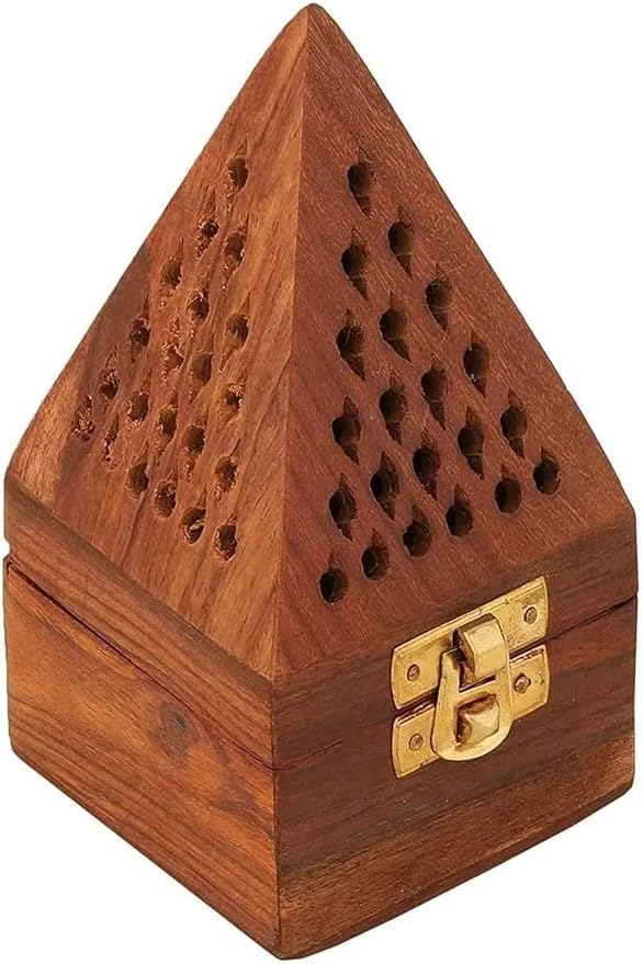 Bless-International Traditional-Handmade-Burner Wooden-Incense-Stick-Holder Ash-Catcher-Stand for-Aromatherapy-Meditation-Yoga (5 Inch Temple Wooden Charcoal/Cone) - skull incense burner