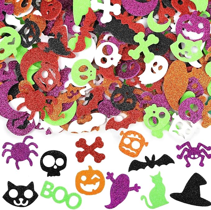 JULBEAR 300Pcs Halloween Foam Stickers Glitter Self-Adhesive Craft Decals - skull sticker